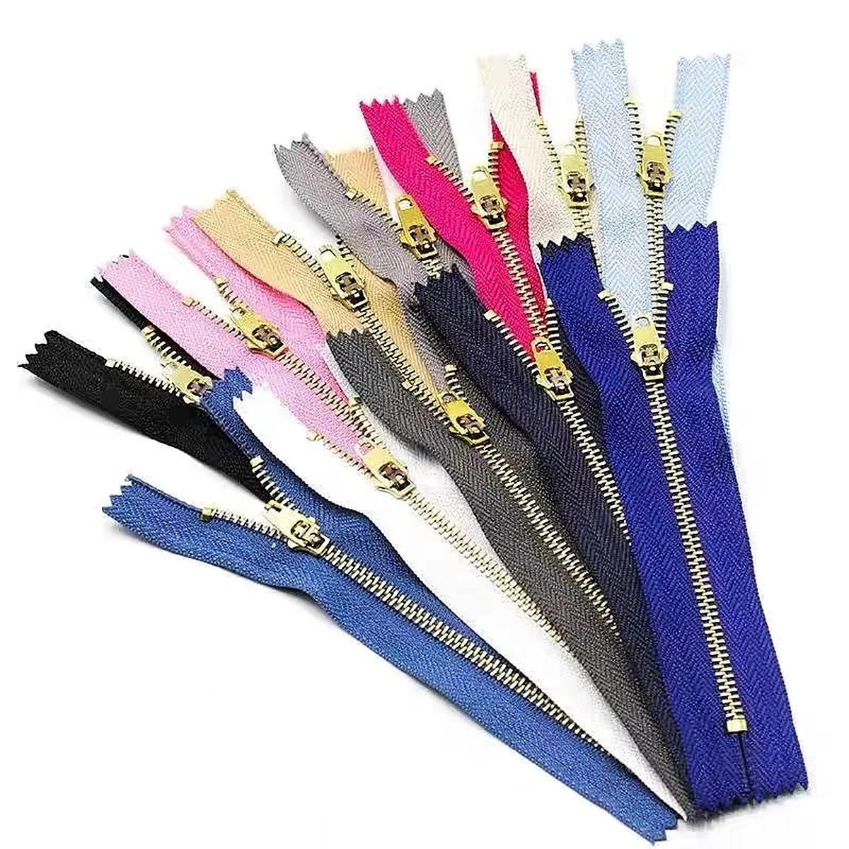Assortment of closed-end metal zippers in multiple colors