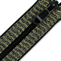 Zipper tape woven with metallic-effect yarn